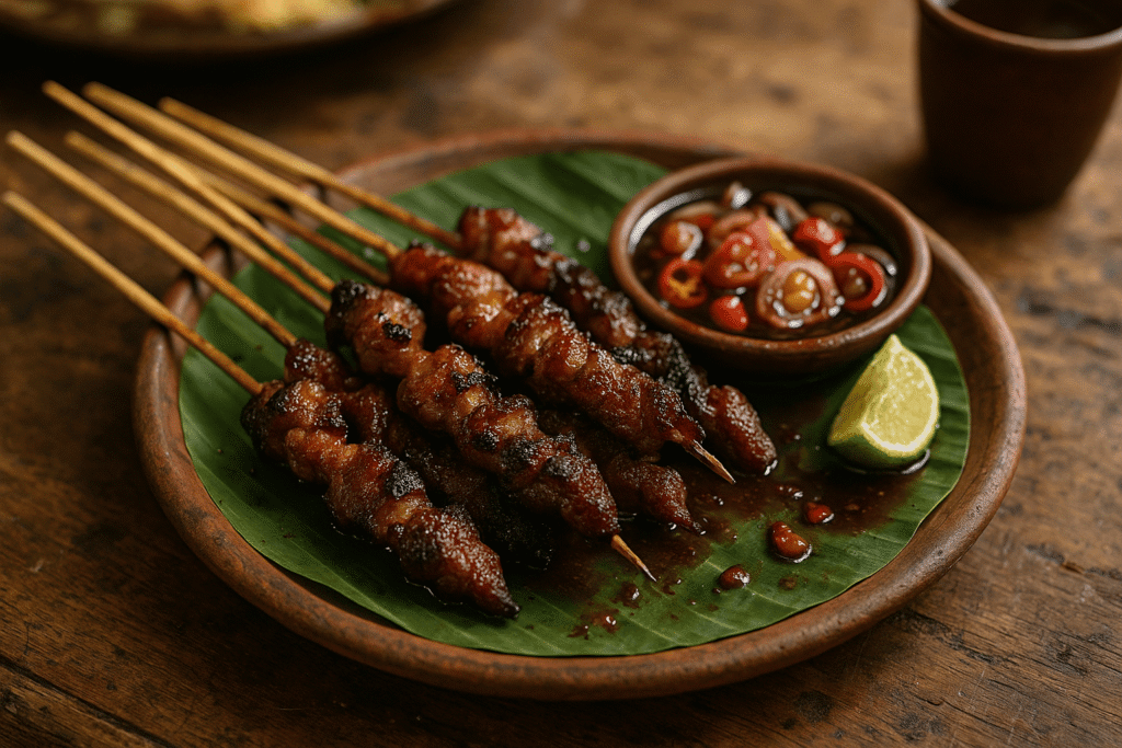 kuliner bandung, makanan khas bandung, wisata kuliner bandung suasana makan di meja kayu jati tua dengan hidangan Sunda tradisional lengkap seperti nasi liwet, ayam bakar kecap, lalapan segar, sambal terasi dalam cobek tanah liat, tahu tempe goreng renyah serta sayur asem beruap, atmosfer hangat alami khas rumah makan Sunda di Bandung Jawa Barat.