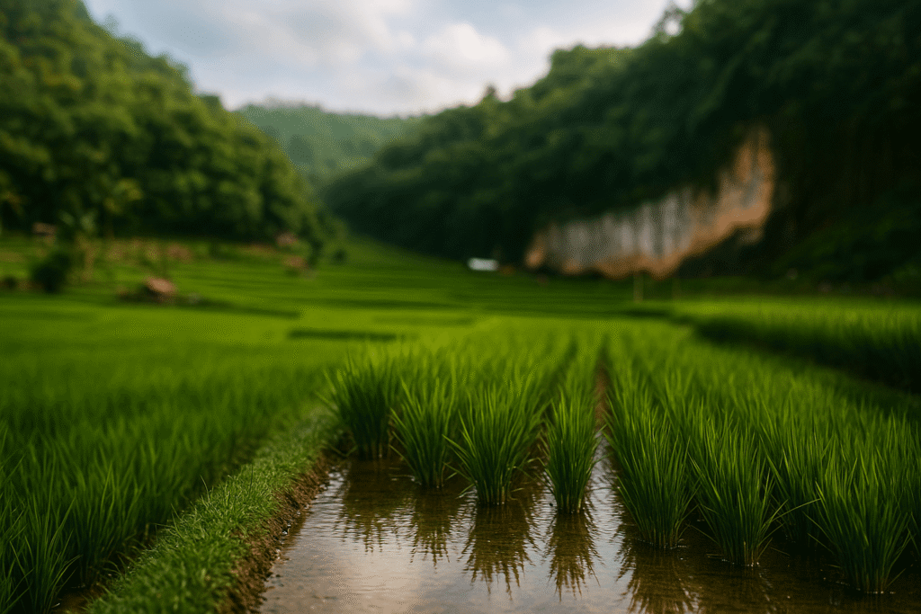 Rute wisata agro di bandung bertahap: grid teras, profil pematang, closeup tekstur, memastikan narasi visual selalu konsisten, informatif, mendidik pengunjung.