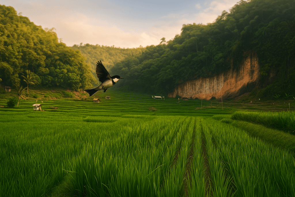 Gambar wisata agro di bandung fokus pada pijakan aman, kontur pematang, dan etika no littering sepanjang jalur pengalaman yang tertib.