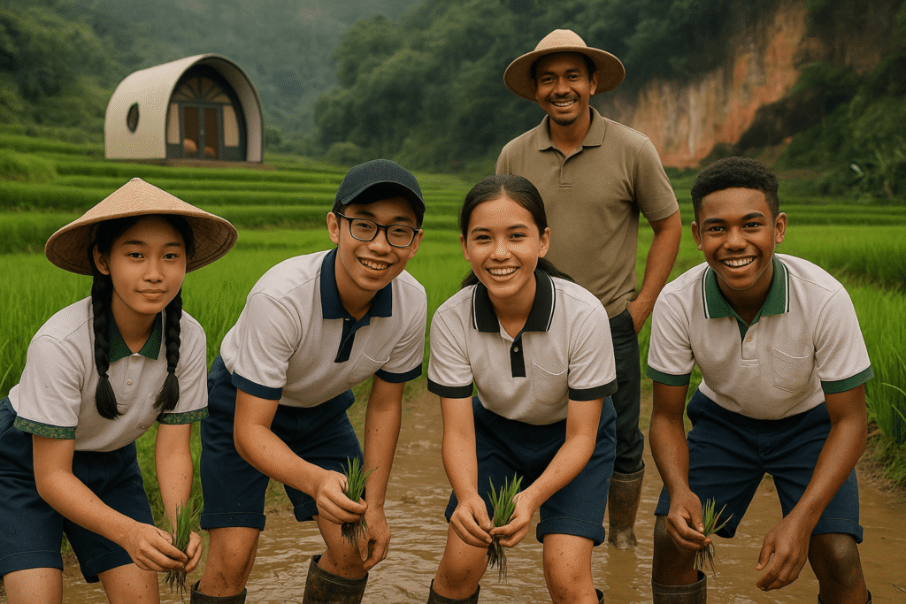 Wisata Bandung menawarkan aktivitas keluarga di sawah: praktik tandur, penyiangan, pemupukan alami, serta edukasi lingkungan berbasis pengalaman langsung.