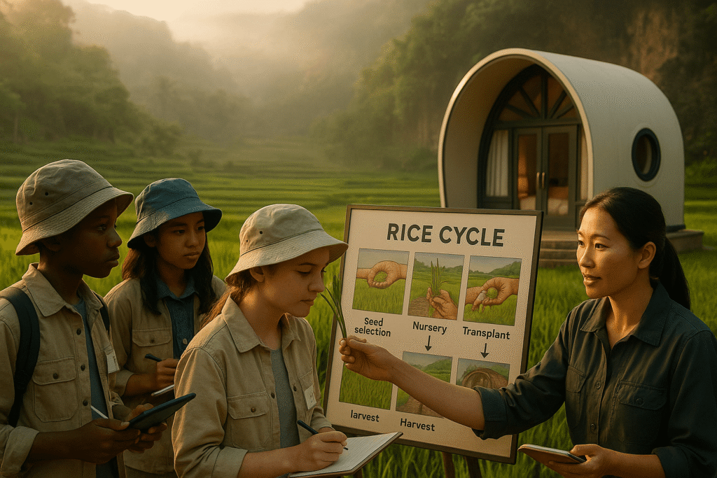 Eduwisata Bandung menghadirkan kegiatan lintas usia di sawah dan kebun holtikultura, menanamkan rasa syukur terhadap pangan dan sumber kehidupan alam.