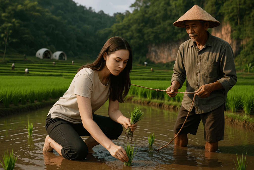Kegiatan wisata agro di Bandung terdiri dari workshop tanam, memanen sayur, pendidikan pertanian modern, dan interaksi alam.