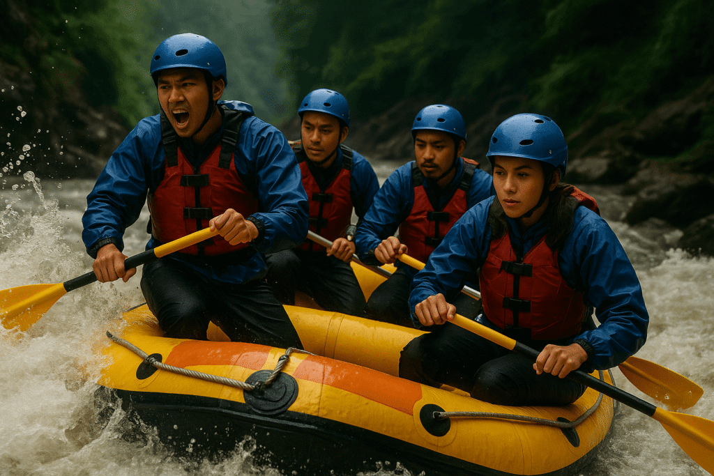 Wisata adventure di Bandung melalui rafting menyuguhkan pengalaman mendebarkan sekaligus menyenangkan bagi wisatawan.