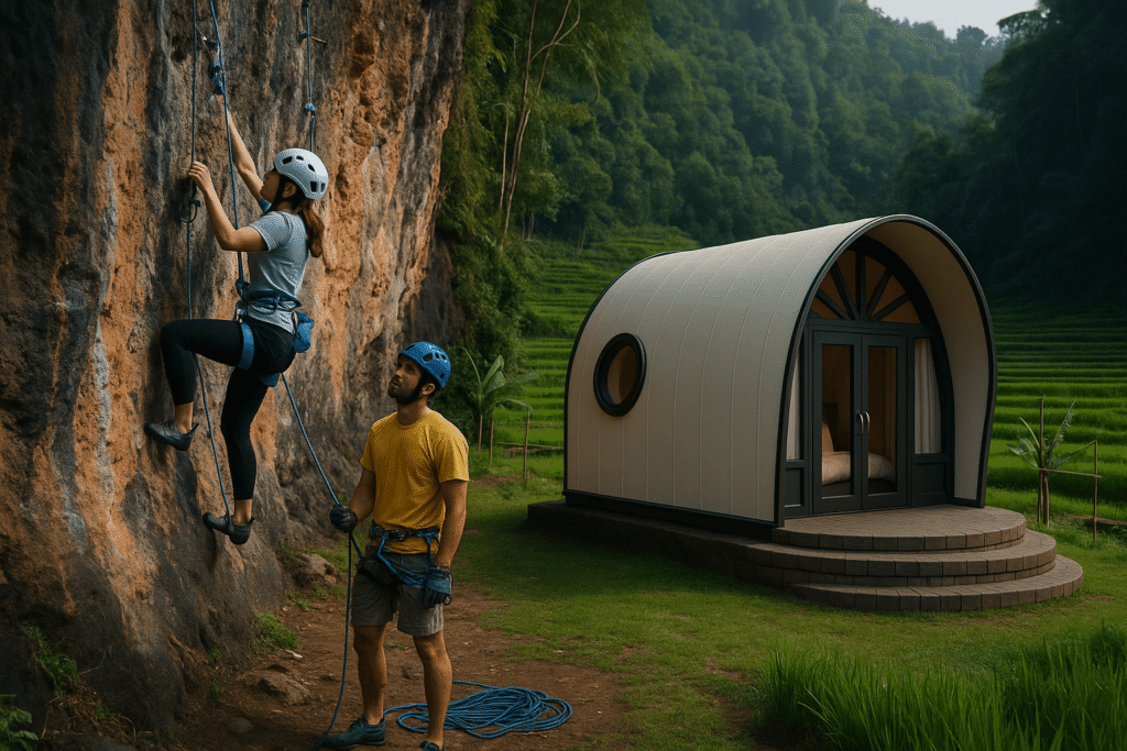 Aktivitas panjat tebing di Bandung menampilkan keberanian dan ketangkasan peserta menaklukkan dinding batu alami dengan pemandangan indah.